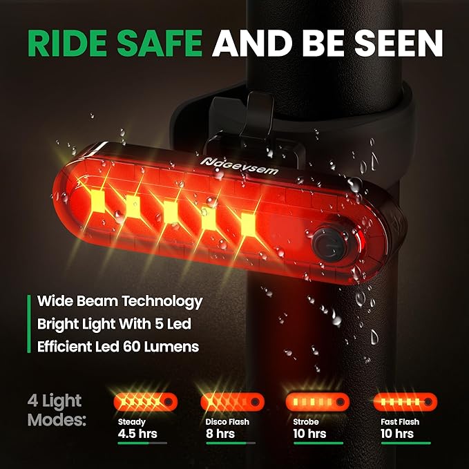 Bike Lights Set, LED Super Bright USB-C Rechargeable Headlight & Taillight, Waterproof Front & Rear Back Bicycle Light for Night Riding, Road & Mountain Cycling