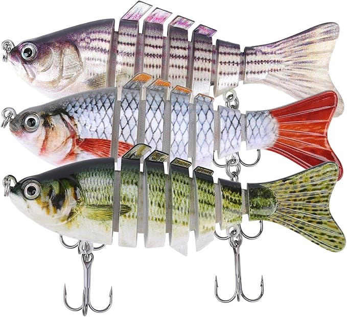 Lifelike Fishing Lures for Bass, Trout, Walleye, Predator Fish - Realistic Multi Jointed Fish Popper Swimbaits - Spinnerbaits Lure Fishing Tackle Kits - Freshwater and Saltwater Crankbaits - 3 Pack