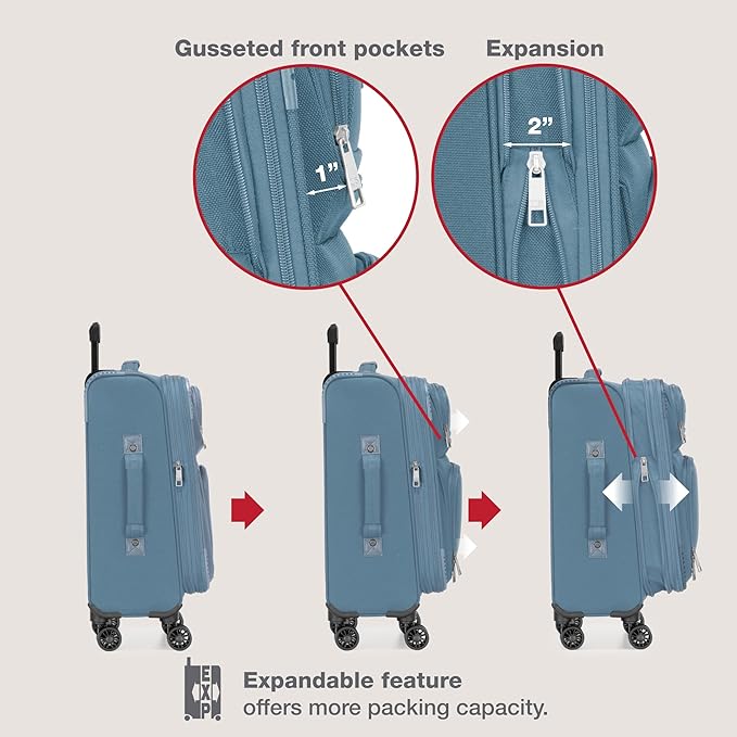 U.S. Traveler リオ 軽量ソフトサイド ローリング機内持ち込みスーツケース 4輪シングル ライトブルー