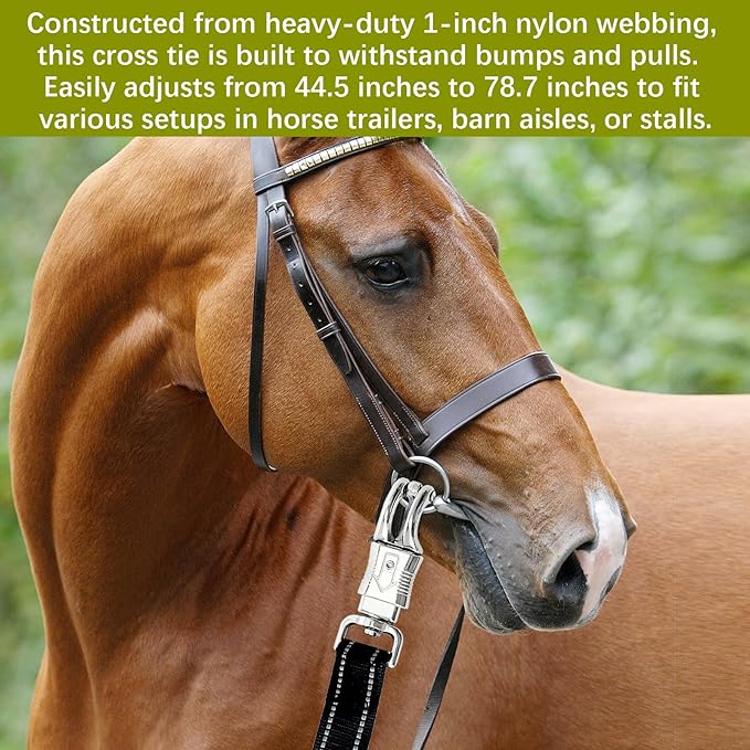 Cross Ties for Horses 2 Pack, Horse Trailer Tie with Panic Snap & Bull Snap, Adjustable Nylon Cross Tie Adjusts 44.5" to 78.7" for Horse Supplies, Black