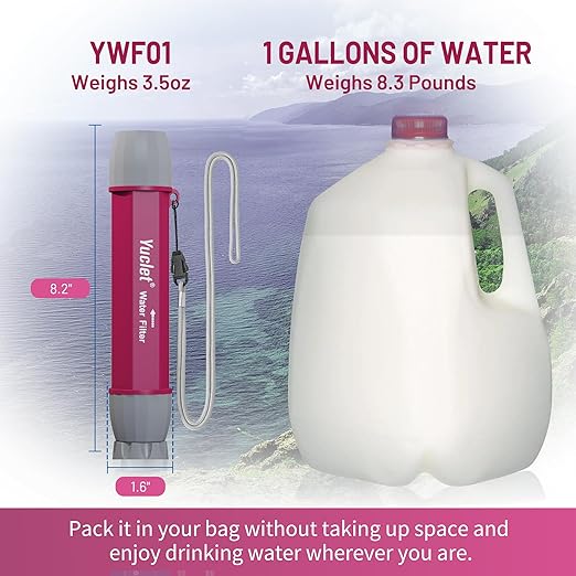 YWF01 パーソナル浄水ストロー 携帯用浄水器 サバイバルギア キャンプ ハイキング 旅行 緊急時の備えに (プラムレッド、2個パック)