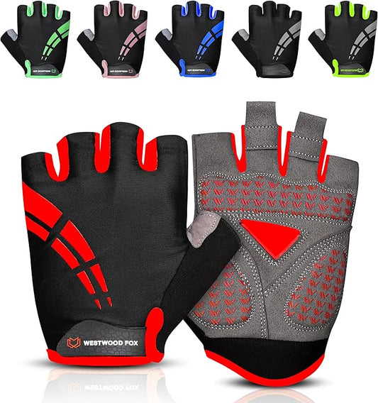 WESTWOOD FOX Cycling Gloves for Men Women,Half Finger Unisex Gel Padded Anti-Slip Mountain Bike Gloves, Breathable Shock Absorption Grip Palm Bicycle Summer Riding MTB Bike Gloves