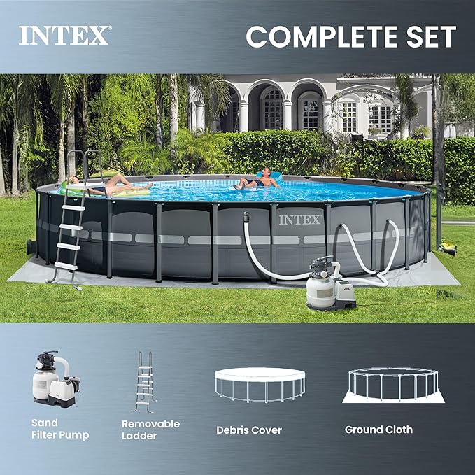INTEX Ultra XTR 24 ft x 52 in Above Ground Pool Set, Round Swimming Pool with Steel Frame, 2100 GPH Sand Filter Pump, Ladder, Cover, & Ground Cloth