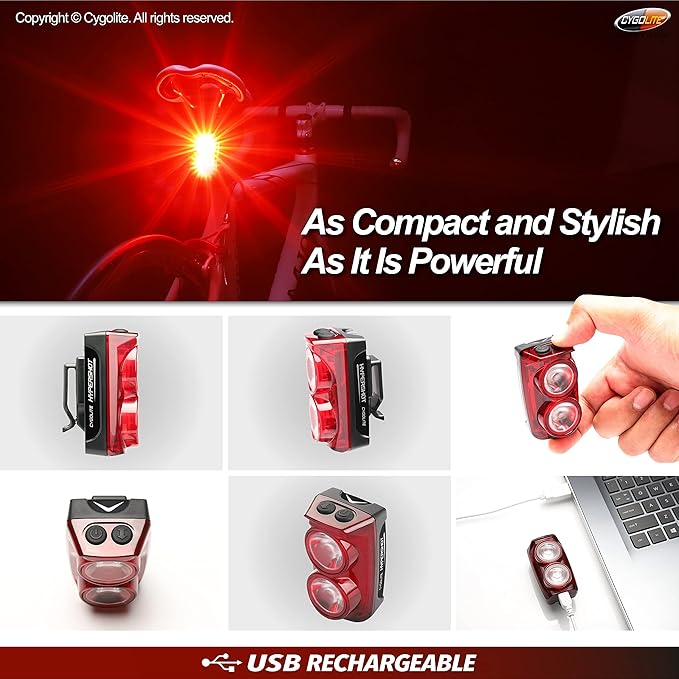 Cygolite Hypershot 350 Lumen Bike Tail Light– 7 Night & Daytime Modes–User Adjustable Flash Speeds- Compact & Durable–IP64 Water Resistant–Saddle Rail Mount Version–USB Rechargeable