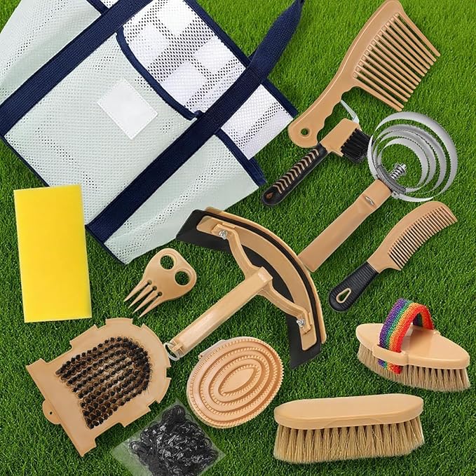 Horse Grooming Kit,13PCS Professional Horse Brushes for Grooming Care Supplies Set with Organizer Bag, Curry Comb, Hoof Pick, Horses Tack Brush Set for Effective Cleaning, Gift for Horse Riders