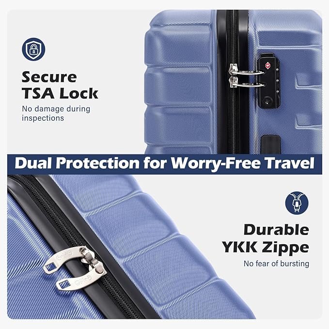 Coolife Medium Checked Luggage with Spinner Wheels Hardside Suitcase TSA Lock Telescopic Handle(Blue)