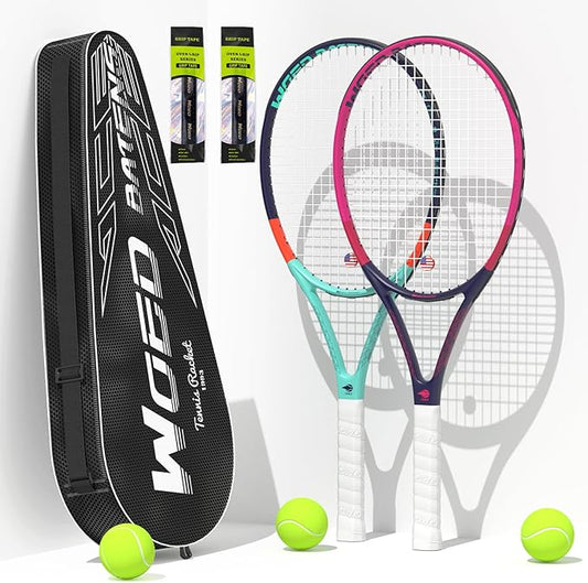 Adult 2 Player Tennis Racket Perfect for Beginner and Professional Players, 27” Speed Tennis Racquet Include Tennis Balls, Overgrips, Tennis Bag, Vibration Dampe, Cover