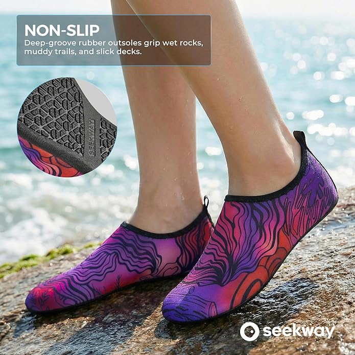 SEEKWAY Water Shoes Women Men Adult Quick-Dry Aqua Socks Barefoot Non Slip for Beach Swim River Pool Lake surf Black SK002(U)