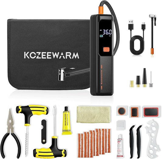 Tire Repair Kit with Air Compressor - ZGWATO Motorcycle Flat Tire Repair Kit, Tire Patch Kit to Fix Punctures and Plug Flats, Universal Tire Repair Tools for Car, Truck, Jeep, ATV, Tractor, Trailer