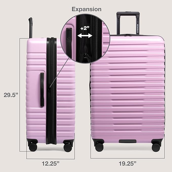 U.S. Traveler Boren Expandable Hardside Rugged Travel Luggage with 8 Spinner Wheels, Lavender, 3-Piece Set