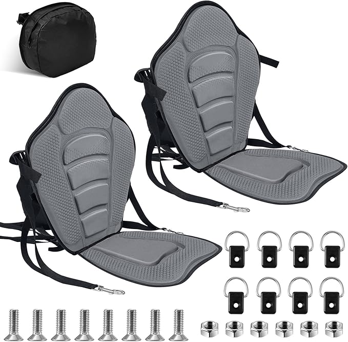 Lewtemi 2 Pack Kayak Seats with Back Support Adjustable Sit on Top Padded Boat Seat with Detachable Storage Bag and 8 Fixed D Ring and Screws