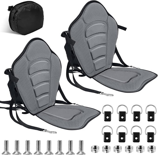 Lewtemi 2 Pack Kayak Seats with Back Support Adjustable Sit on Top Padded Boat Seat with Detachable Storage Bag and 8 Fixed D Ring and Screws