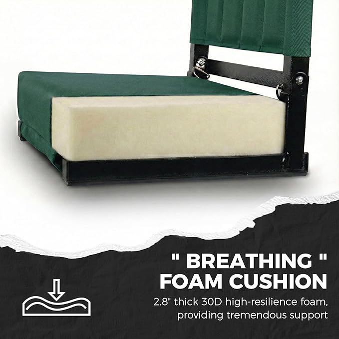 SPORT BEATS Stadium Seats with Back Support Bleacher Chairs with Back and Cushion Thick Padded Bleacher Seats Includes Shoulder Strap Huntergreen 1pc Standard