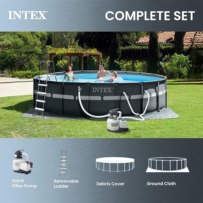 INTEX Ultra XTR 18フィート x 52インチ 地上設置型プールセット、スチールフレーム付き円形プール、2100 GPH砂フィルターポンプ、はしご、カバー、グラウンドクロス付き