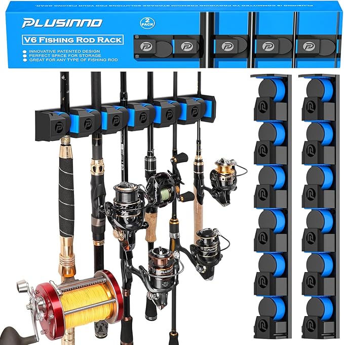 PLUSINNO 釣りギフト 男性向け - V6 垂直釣り竿/ポールホルダー、特大・高耐久釣り竿コンボ対応、ガレージ用釣り竿ホルダー、壁掛け釣り竿ラック収納