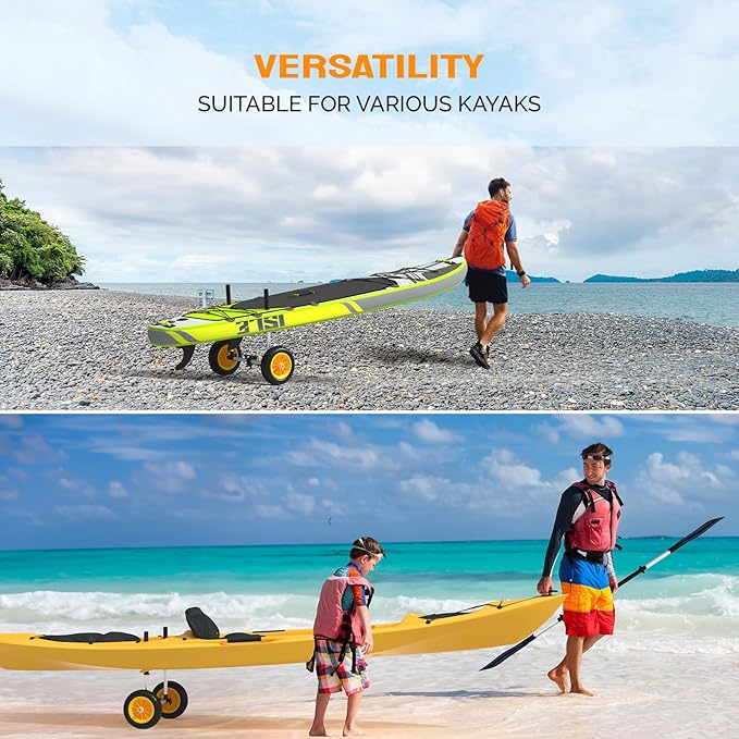 Bonnlo Kayak Trailer, Strap Free Kayak Cart with 10in Kayak Wheels, 7.1"-17.1" Adjustable Width, Detachable Kayak Dolly with Kickstand