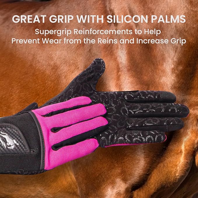 FINGER TEN Womens Horse Riding Gloves Premium Equestrian Horseback Gloves for Ladies, Mesh Breathable Lightweight Comfortable Grip Summer Color Pack
