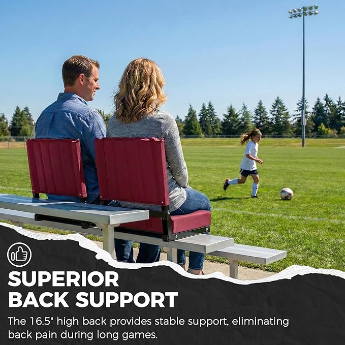 SPORT BEATS Stadium Seats with Back Support Bleacher Chairs with Back and Cushion Thick Padded Bleacher Seats Includes Shoulder Strap Maroon 2pcs Regular