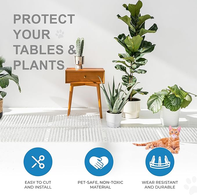 Clear Cat Scat Mat 16 x 13 Inch, 16 Pack Transparent Cat Deterrent Mats with 1 Inch Spikes & 100 Stickers, Over 23 sq.ft Humane Indoor Outdoor Pet Barrier for Sofa, Counters, Garden & Car