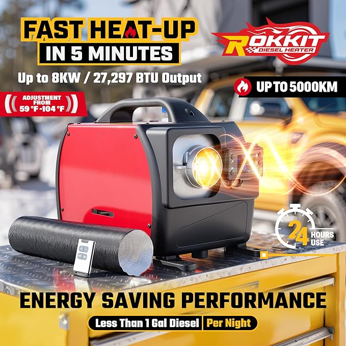 [2026 Version]Diesel Heater 8KW, 110V/12V All-in-One Portable Diesel Air Parking Heater with LCD Thermostat Monitor & Remote Control for Trucks, Car Trailer, Boat and Motor-home (8KW)