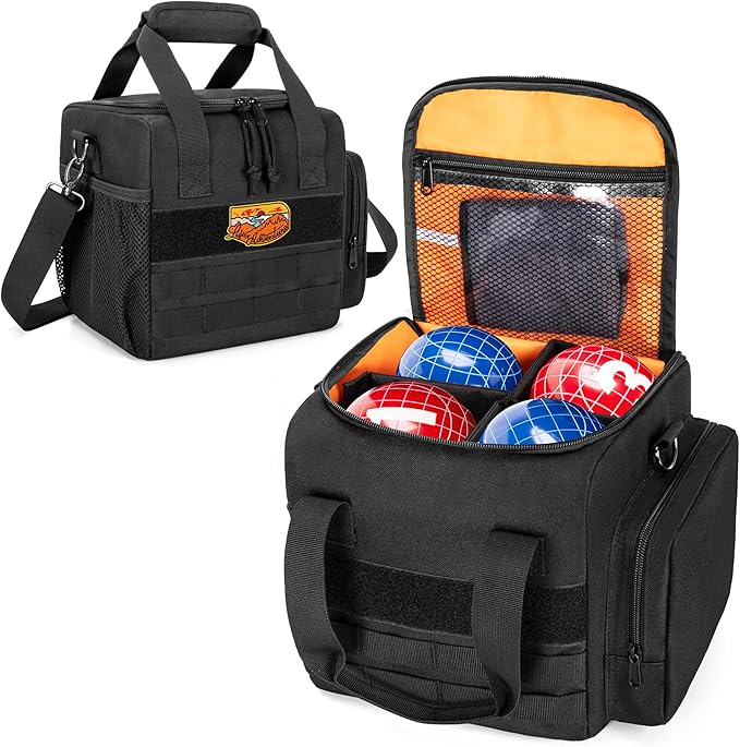 DSLEAF Bocce Ball Carry Bag for 8 Balls, Bocce Ball Storage Bag with Padded Handle and Detachable Shoulder Strap for Easy Carrying(Only Bag, Not Including Balls)
