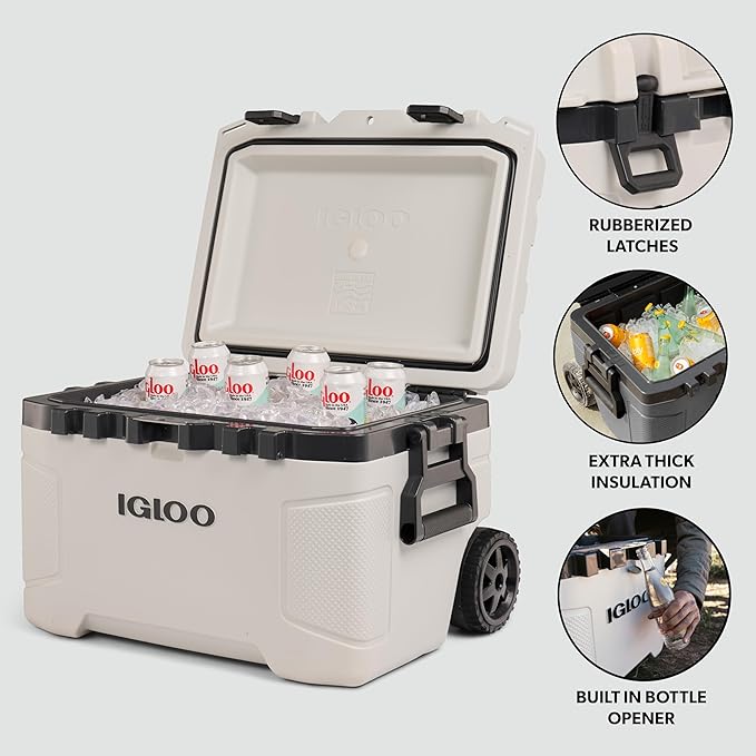 Igloo Trailmate 52QT ホイールクーラー、断熱ハードシェルアイスチェスト、ボーン