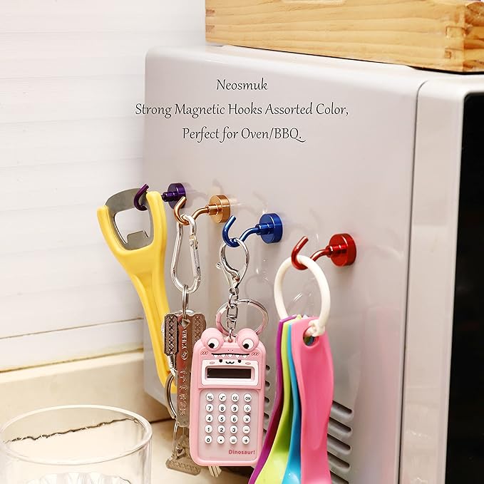 Neosmuk Magnetic Hooks, Heavy Duty 30lb+ Strong Magnet Hook for Cruise Cabins, Cruise Ship Essentials for Hanging, Metal Wall Refrigerator Hangers (Red, 10 Pack)