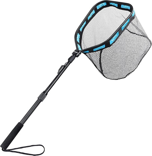 PLUSINNO Floating Fishing Net for Steelhead, Salmon, Fly, Kayak, Catfish, Bass, Trout Fishing, Rubber Coated Foldable Landing Net with Fixed or Telescoping Pole Handle, Fishing Gear and Gifts for Men