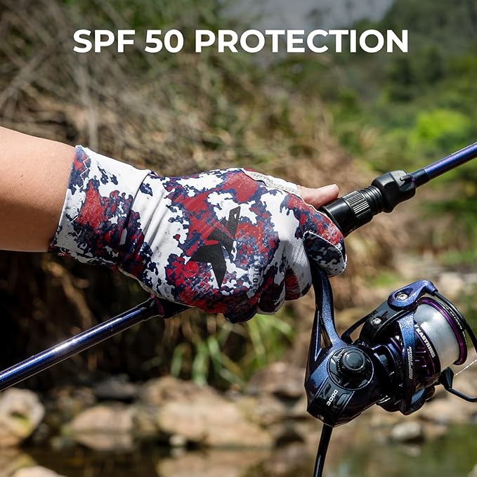 KastKing La Sal Fishing Gloves UPF50+ Sun Gloves UV Protection Fingerless Gloves Men Women for Outdoor, Kayaking, Rowing, Paddling, Canoeing, Hunting