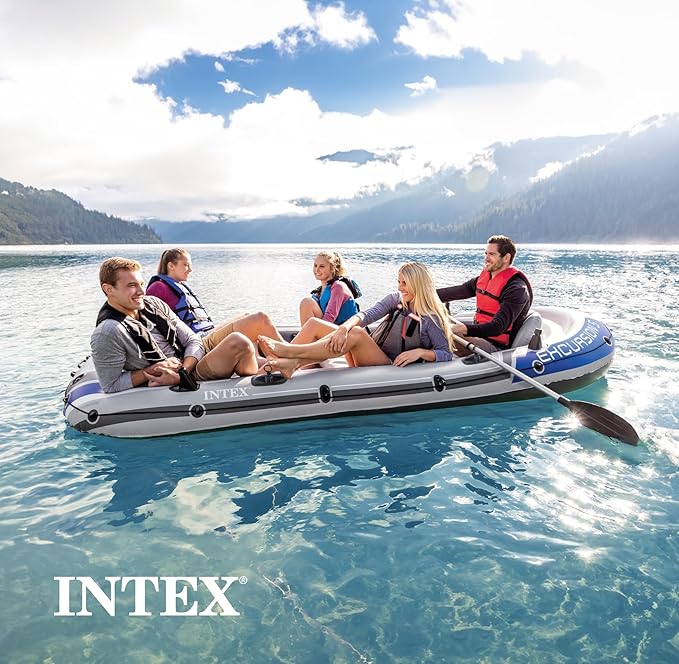 INTEX 68325EP エクスカーション5 インフレータブルボートセット：デラックス54インチボートオールと高出力ポンプ付属 - 背もたれ付き調節可能シート - 釣り竿ホルダー - 5人用 - 耐荷重1320ポンド