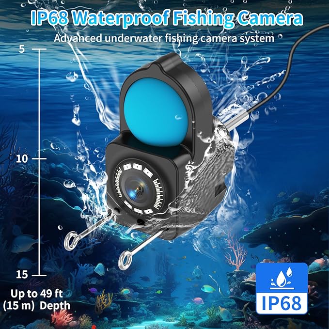 Underwater Fishing Camera TMACTIME 1080P HD, Portable Fish Finder with 4.3" LCD Display & Infrared Night Vision Light, IP68 Waterproof & 5000mAh, Fishing Camera for Ice Lake Boat Kayak Fishing - 15M