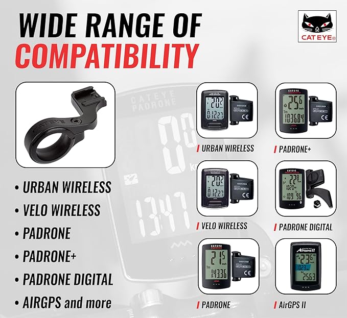 CATEYE OF-100 Out Front Bike Computer Bracket – Bolt-on Mount, Positions Computer Front and Center, Easily View Your Ride Data, Compatible with Padrone, Strada, Urban and Velo Wireless Computers