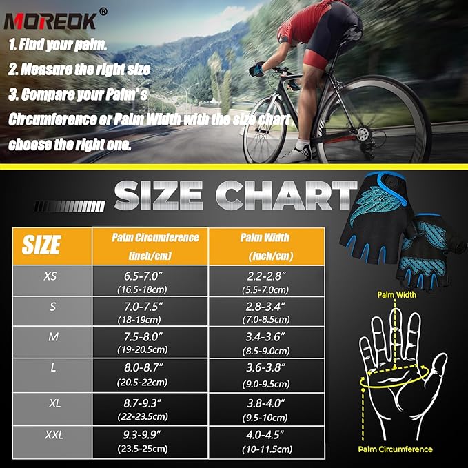 MOREOK Cycling Gloves Bike Gloves for Men/Women-[5MM Gel Pad] Half Finger Bicycle Biking Gloves for Cycling/Weight Lifting/Gym/Motorcycle/Rowing/Outdoor Sports