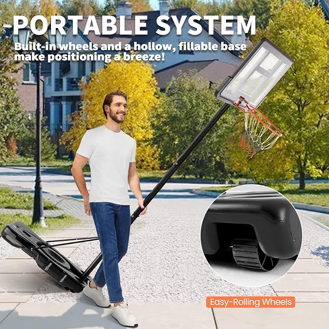 DUMOS 10FT Adjustable Height Portable Basketball Hoop Outdoor for Adult, 44 Inch Shatterproof Backboard w/Shock Absorbent Rim, Fillable Base, 2 Wheels for Swimming Pool/Indoor