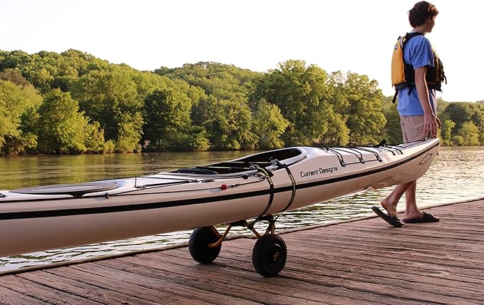 Suspenz Stowable Kayak Carrier Cart, SK Trailer Cart with Airless Wheels and Straps, Yellow, (22-1166)