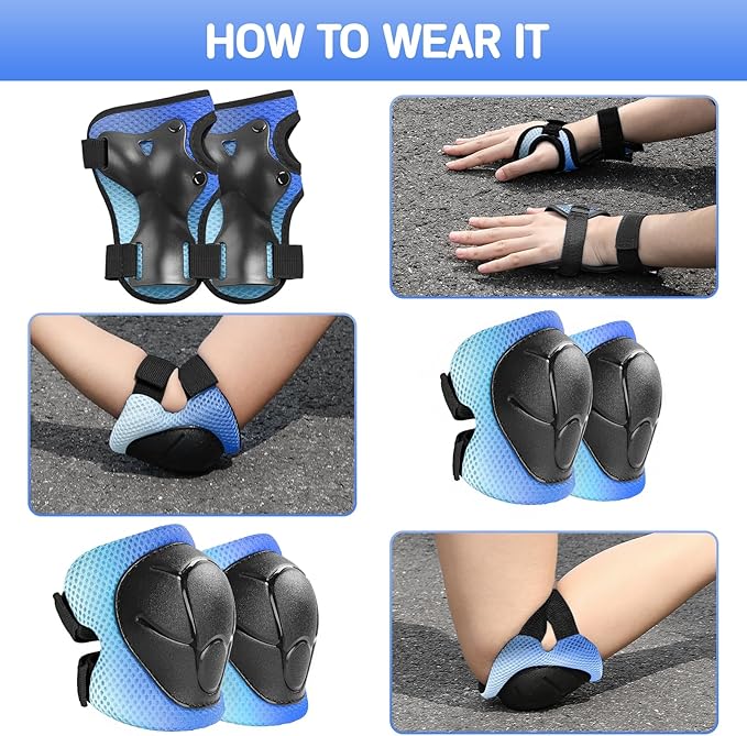 Wemfg Kids Protective Gear Set Knee Pads for Kids 3-14 Years Toddler Knee and Elbow Pads with Wrist Guards 3 in 1 for Skating Cycling Bike Rollerblading Scooter