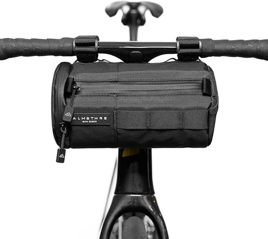 ALMSTHRE Signature Bar Bag – Midnight Black | Hard-Shell Bike Handlebar Bag with Waterproof Zippers & Adjustable Straps | Lightweight Bicycle Handlebar Bag, Compatible with Road, Gravel & MTB Bikes
