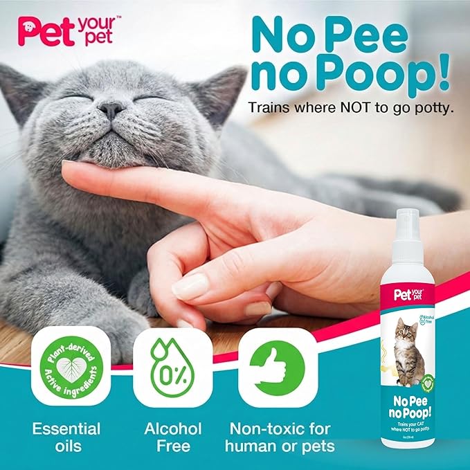 Cat Potty Training Spray No Pee No Poop, 8 Fl Oz, Non Toxic Spray for Cats Only, Natural Pee Deterrent, Stops Urine Marking and Pooping, Indoor Outdoor Keep Off