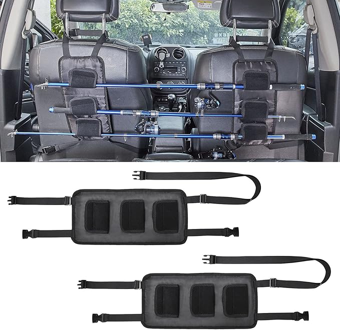 車用釣り竿ホルダー、車用釣り竿ラック、SUV/ワゴン/バン/ジープ/トラック用釣り竿収納ラック、2種類のスタイルをご用意：ルーフキャリアと後部座席用ホルダー