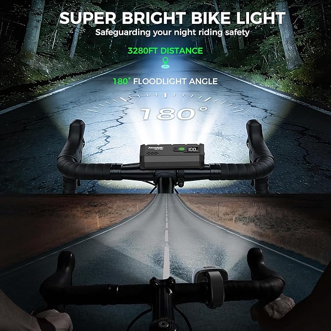 Super Bright Bike Lights for Night Riding 4800 Lumen, USB Rechargeable LED Bicycle Light with LCD Dispaly, NO Guess Power, High Power Waterproof Bike Headlight Front and Rear for Mountain Road Cycling