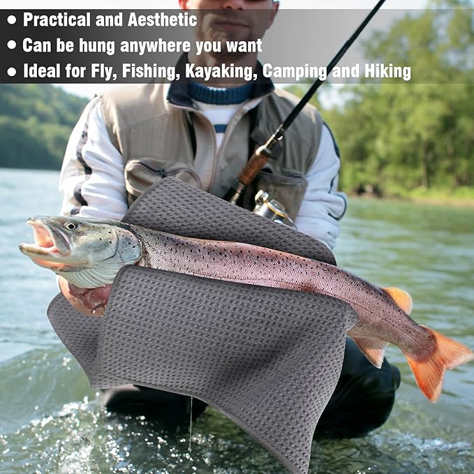 3 Pack Microfiber Fishing Towels with Clip, 16" X 16", Waffle Pattern for Effective Cleaning of Fishing Gears or Dirty Hands, Perfect for Camping Towels and Hiking Towles