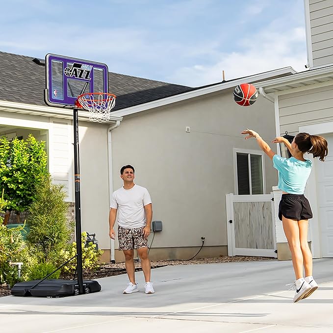Lifetime NBA Utah Jazz Portable Basketball Hoop, Adjustable Height 7.5-10 Ft, 44 Inch Shatterproof Fusion Backboard, Base with Wheels