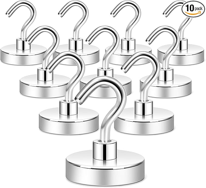 Neosmuk Magnetic Hooks, Heavy Duty 40lb Strong Magnet Hook for Cruise Cabins, Cruise Ship Essentials for Hanging, Metal Wall Refrigerator Hangers (Silver White, 10 Pack)