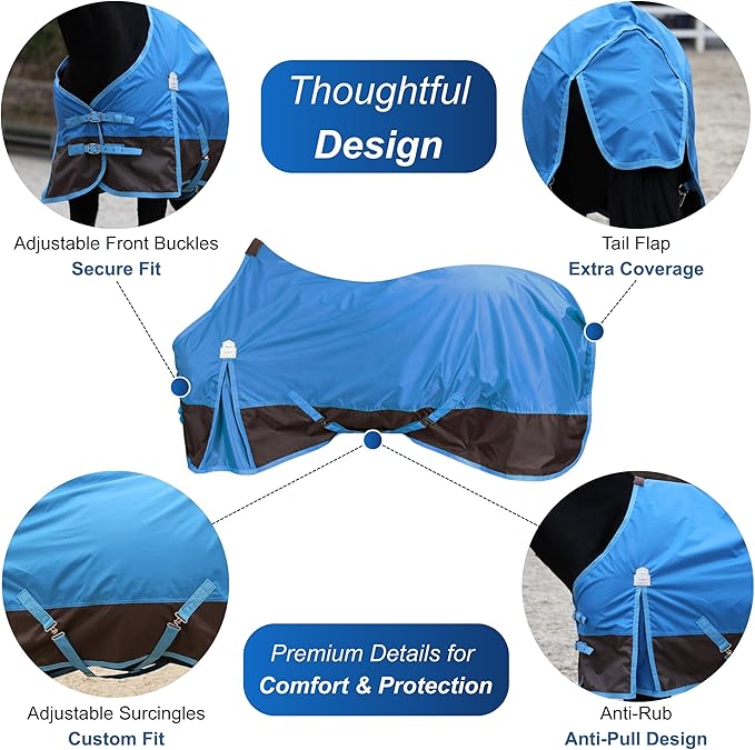 BARN & STABLE 420D Ripstop Lightweight Horse Turnout Sheet, No Fill, Water-Resistant & Breathable Horse Blanket for Spring and Mild Weather, with Anti-Rub Fleece Withers