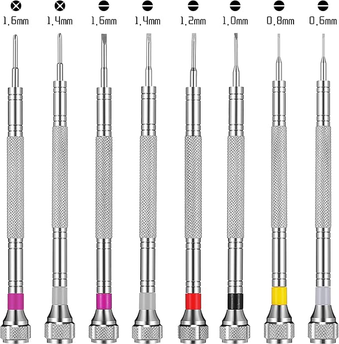 Chumia 8 Pieces Precision Jewelers Screwdriver Set, Micro Watch Repair Screwdriver Set 0.6-1.6 mm for Watch, Eyeglasses, Jewelry Work, Electronics Repair(Flathead, Phillips)