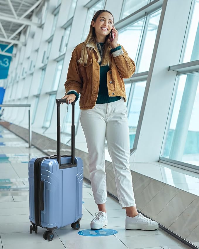 BAGSMART 拡張可能機内持ち込みスーツケース 22x14x9 航空会社承認、100% PC軽量ハードシェル、20インチ旅行用スーツケース（スピナーホイール付き）、防水キャリーケース、ブルー