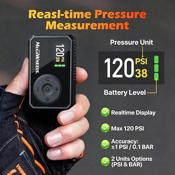 MEGAWHEELS Mini Bike Pump, Portable Bike Pump with Presta and Schrader Valve, 150/120PSI Bicycle Pump with Gauge, Auto Stop, Fast Inflation for City Bike, Road Bike, Mountain Bike