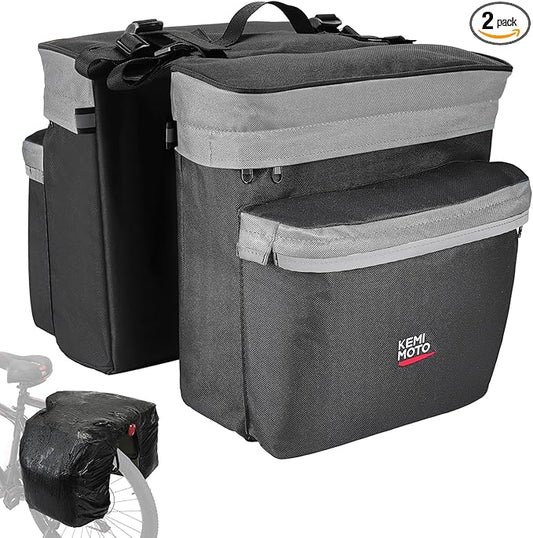 KEMIMOTO Bike Bag Panniers with Rain Cover, 34L Waterproof Bicycle Saddle Bag for Rear Rack Mountain Biking Bags Storage, Ebike Accessories for Commuter Grocery Shopping Travel Carrier, Grey