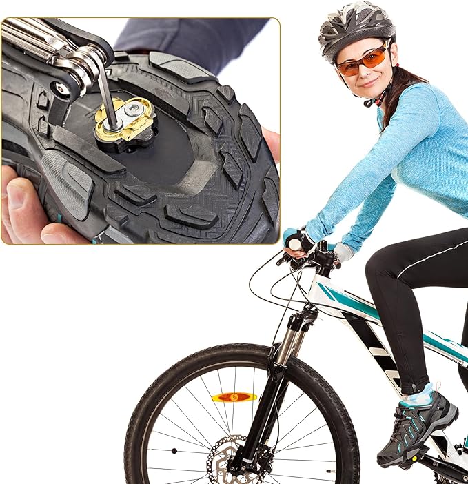Therwen 4 Pcs Bike Cleats Bicycle Cleats Cycling Cleats with 2 Hexagonal Wrenches for MTB Shoes Compatible with Eggbeater Candy Mallet Smarty Pedals