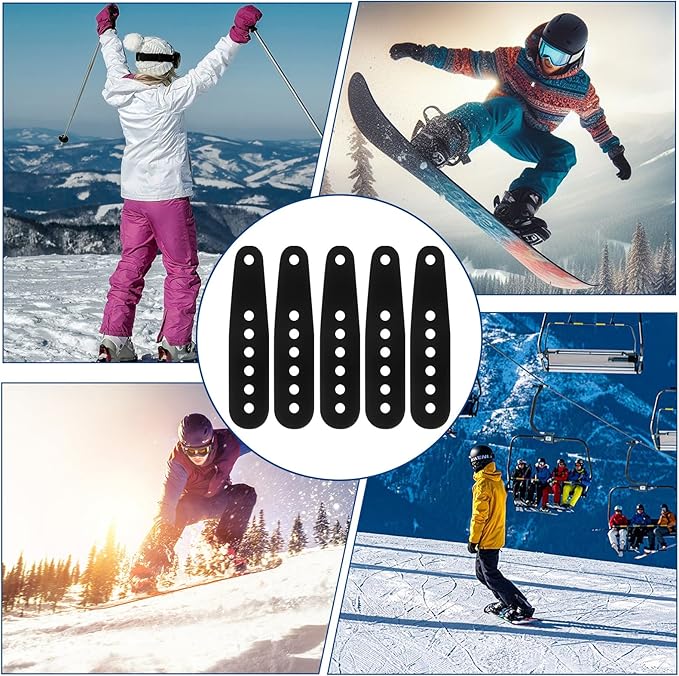 8 Pcs Black Snowboard Binding Tongue Hole Straps 5.35" x 1.1" Snowboard Binding Toe Slider Straps Ankle Ladder Strap for Ski Strap-in Replacement Accessories to Bind
